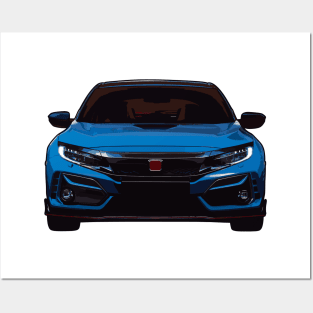 Blue Civic Type R Illustration Posters and Art